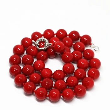 Noua moda roșu artificială coral colier pentru femei 8,10,12,14 mm rotund margele bijuterii fine femei cadou elegant 18inch B1467
