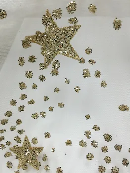 Noul design african dantela tesatura de culoare de aur sclipici paiete franceză tul dantela tesatura cu paiete Pentru rochie de Mireasa