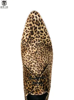 Noul design FR.LANCELOT real pantof din piele de leopard de imprimare de vacă piele barbati pantofi casual dantela-up apartamente brand de moda a subliniat toe pantofi