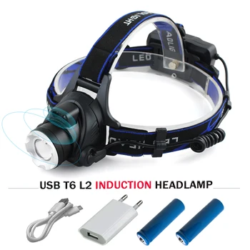 Noul USB reîncărcabilă lampă de cap LED infraroșu senzor comutator faruri CREE T6 zoom lanterna lanterna de cap baterie 18650 linterna
