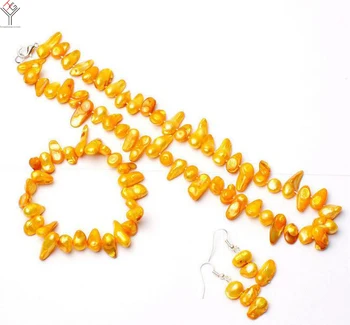 Nunta Bijuterii Femei set 8-15mm portocaliu baroc alungit colier de perle brățară cu cârlig Cercel naturale de apă dulce pearl