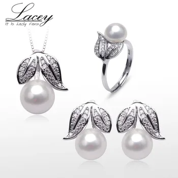 Nunta de apă dulce pearl seturi de bijuterii argint pentru femei,Alb perla naturala seturi de fete la modă, cercei pandantiv petrecere de ziua