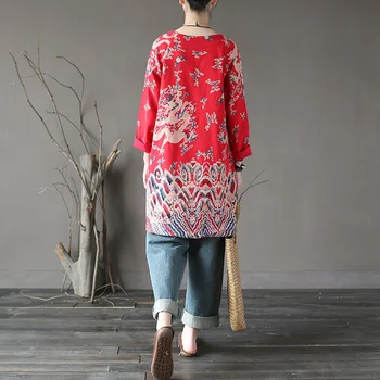 O-neck maneca Lunga stil Chinezesc Femei Trenci de Toamna Moda Vintage Print Haine Lungi Design Original Strat Liber Femme A149