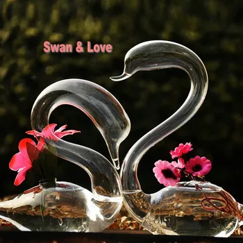 O. RoseLif Swan Vaza de Flori pentru Decor Nunta,Decor Acasă Vaza de Sticla Transparenta Cadou de ziua Îndrăgostiților