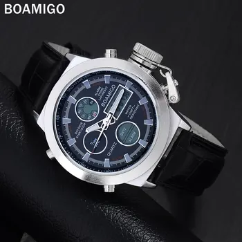 Oamenii dual display ceasuri de moda ceasuri sport din piele ceasuri digitale BOAMIGO impermeabil cuarț cadou ceasuri reloj hombre