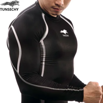 Oamenii musculare Compresie Piele bine Mâneci Lungi Tricou 3D Printuri TUNSECHY brand de Fitness Strat de Bază Greutate de Ridicare de sex Masculin Purta Topuri