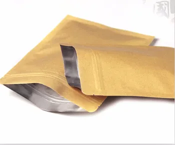 OEM LOGO-ul kraft hârtie Sigilat folie de Aluminiu in interior fermoar alimentare pachetul de bomboane sac de mici cu Fund Plat de aur de blocare zip punga 100buc