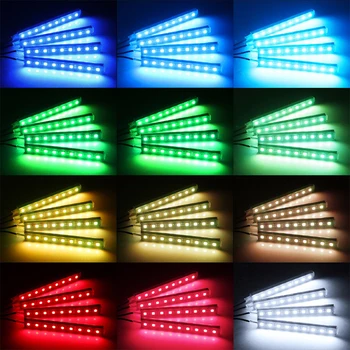 OKEEN 4*PC-uri de la Distanță fără Fir/Muzică/Voce Masina de Control RGB LED Neon Interior Lumina Lămpii Benzi Decorative Atmosfera Lumini 2 Stiluri