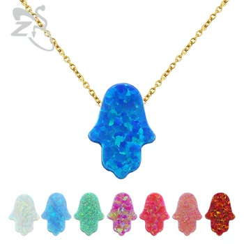 Opal de foc Hamsa Mână Colier Norocos Amuleta Mâna lui Fatima Pandantiv de Aur de Culoare Transparent Lanț Cravată Colier pentru Femei Bijuterii