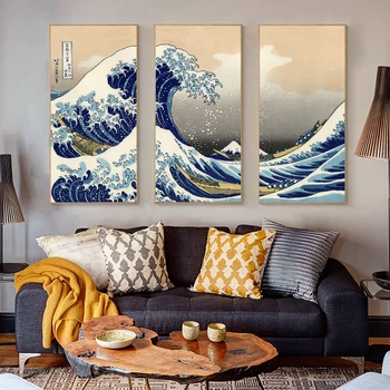 Opera De Arta Pictura Katsushika Hokusai Val Mare De Pe Kanagawa De Vederi Ale Muntelui Fuji Arta Poster Print De Mari Dimensiuni Fara Rama
