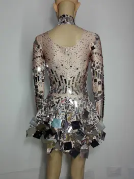 Paiete argintii oglinzi pietre sexy femeie costume Strălucitoare cristale de diamant cantareata club de noapte, bar show DJ rochie de performanță stele