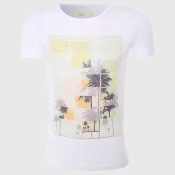 Pe Tricou Alb Barbati Palm Print T Camasa De Bumbac T-Shirt Mens Tee Shirt Cu Maneci Scurte Hawaii Moda De Sex Masculin Topuri