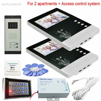 Pentru 2 Apartamente Video interfon Sistem CCD 700TVL cu Fir Usa Videoclip Rfid Și Codul de Deblocare Acces Control Tastatura Unitatea de Sistem