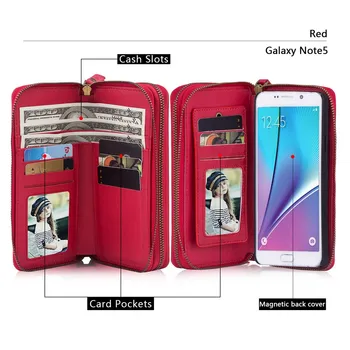 Pentru Samsung Note5 PU Caz din Piele cu Fermoar Geanta Portofel suport Suport Multi-funcțional Telefon Caz Acoperire Pentru Samsung Note3 Note4
