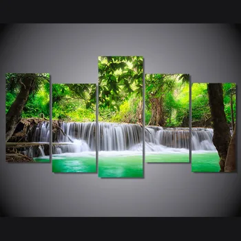 Perete Panza Imagini de Artă Home Decor Living Poster 5 Bucati Cascadă Verde Copac Peisaj Pictura Modernă Printuri Cadru PENGDA