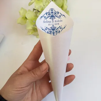 Personalizata Bleumarin petrecere de nunta decor vintage albastru regal piersic coral damasc confetti conuri de 120 de grame de mărgăritar actele 25ct
