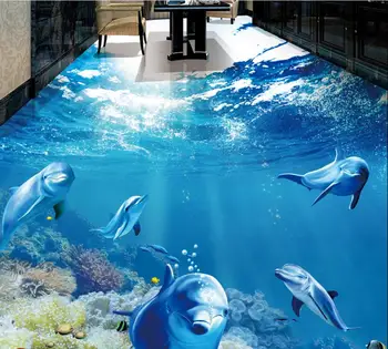 Personalizate 3d gresie moderne de podea 3d tropicale pește delfin auto-adeziv rezistent la apa podea tapet pentru pereți 3 d