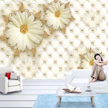 Personalizate 3D pictură Murală în Stil European de Lux, Bijuterii de Aur de Flori Ambalaj Moale Fotografie Tapet Hotel Living Murales De Pared 3 D