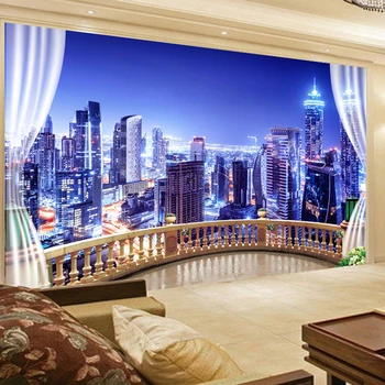 Personalizate 3D Tapet Fotografie Fereastra City Vedere de Noapte Mari picturi Murale de Perete Pictura gazete de Perete Home Decor Camera de zi Dormitor Modern