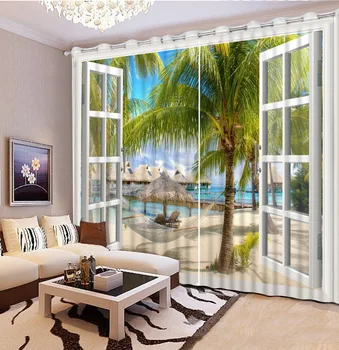 Personalizate Perdele Moderne Fotografie Beach View Imprimare 3D Living, Perdele de Bambus Ușa Perdele Pentru Dormitor