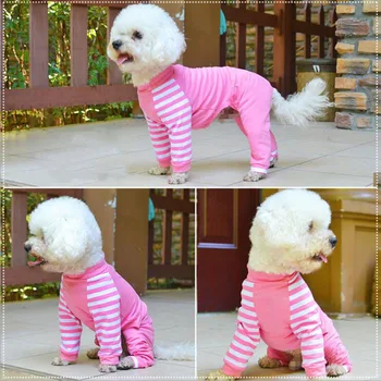 Pet Desene Animate Cu Dungi Pijamale De Bumbac Mic Câine Pisică Salopeta Haina Tricou Haine Pentru Teddy Câini De Talie Mică