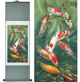 Pește pictura Mătase scroll picturi artă tradițională Chineză paintingPrinted pictura