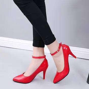 Plus dimensiune 34-44 Sexy, Pantofi cu Toc inalt pentru Femei Pompe Negru Roșu Petrecere de Nunta Pantofi de curea Glezna Stiletto Fetish deget de la picior Ascuțit Sapatos