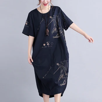 Plus Dimensiune Femei lenjerie de pat din bumbac Îmbrăcăminte de Mari Dimensiuni Alb Rochie de Vară Rochii largi 2018 nou Timp Vestido de imprimare rochie de flori QH1375