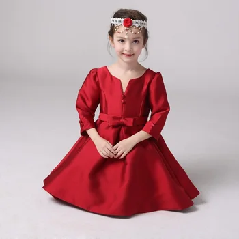 Primavara toamna pentru copii între 4-12 ani fete rochie de printesa pentru copii de Jumătate maneca arc fete rochii rosii pentru partid rochie de mireasa