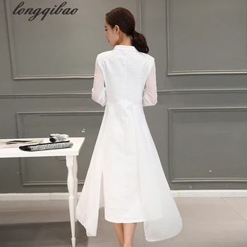 Primăvara și Toamna anului nou stil de stil Chinezesc cheongsam 3/4 sub-maneca stand-up jacquard de mătase Subțire rochie AL101
