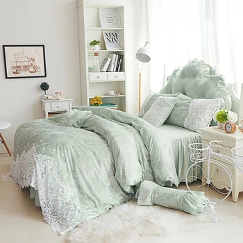 Printesa lady style lână de iarnă lenjerie de pat set complet regina king size 4/7pcs verde violet bej dantela fusta pat duvet cover set