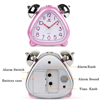 PUTEREA Ceas Deșteptător, Twin Bell Carton Non-Bifarea Cuarț Ceas cu Alarmă Muzică pentru Copii, Birou Ceas cu Alarmă cu Lumina de Noapte, Snooze