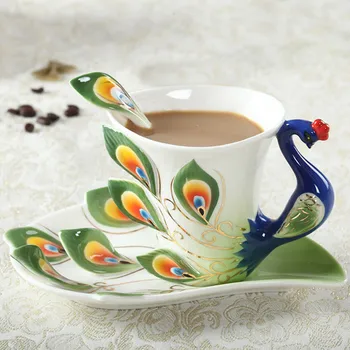 Păun Cani De Cafea Cu O Lingura De Plăci Osoase China Cesti De Ceai Set Creativ Drinkware 11 Stiluri De 13.3
