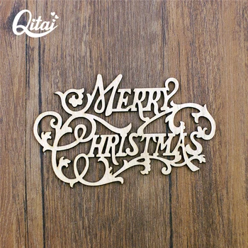 QITAI 12buc/Lot Crăciun Fericit Decorațiuni din Lemn Artizanat din Lemn Masa/Usi Decoratiuni de Vacanță consumabile wf272