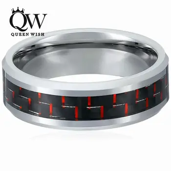Queenwish Bărbați 8mm Tungsten Inel Negru și Roșu Fibra de Carbon Inlay verigheta de Logodna bijuterii