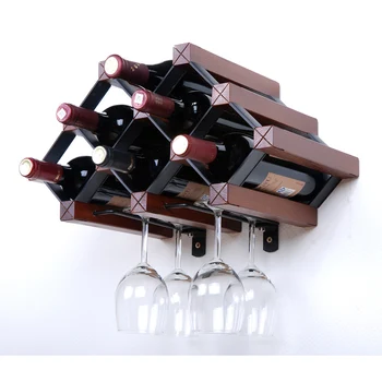 Rack de vin agățat cupa cadru agățat cu capul în jos vin lemn perete cu schelet metalic personalizat