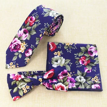 RBOCOTT Bărbați Floral Paisley Cravată Set 6cm de Imprimare de Moda Subțire de Bumbac Lega+Papion+Batista Set Violet Nunta Pătrat de Buzunar