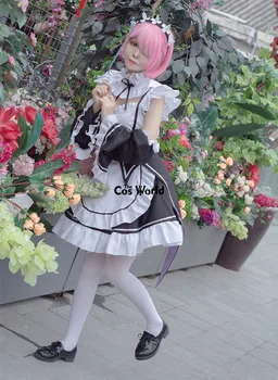 Re Zero Kara Hajimeru Isekai Seikatsu Ramu RAM Rem REM Servitoare cu Șorț Costum Rochie Uniformă Anime Costume Cosplay