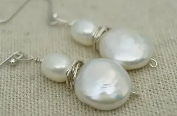 Real Cercei cu Perle Albe de Monede de apă Dulce Pearl Cercei Argint 925 Cercei Perfect Lady Cadou Bijuterii din Perle