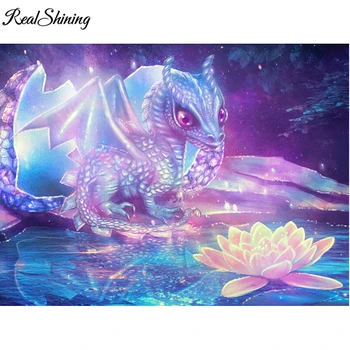 REALSHINING Diamant Broderie Dragon Lotus 3d Diamond Pictura cruciulițe Imagine De Pietre Full Pătrat de Mozaic FS1175