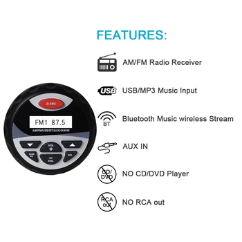 Rezistent la apa Marină Bluetooth Stereo Radio Motocicleta, Barca, Masina MP3 Player Auto Sistem de Sunet FM SUNT Receptor AUXIN Pentru SPA UTV ATV-uri