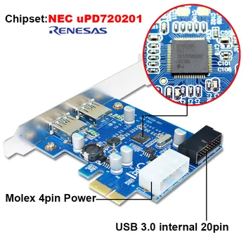 Ro-Laboratoare de 4 Port PCIE, PCI-e pentru USB 3.0 (2 x Tip A+ 20 Pini Interne) Card de Expansiune Hub PCI Express Card Adaptor w/ Molex de Alimentare