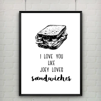 Romantic Citat de Arta de Perete Panza Pictura Te Iubesc ca Joey Iubește Sandwich-uri Alb-Negru Poze Copii Decor Acasă Neînrămate