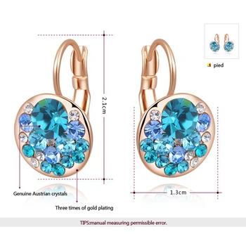 ROXI Vânzare Fierbinte Rotund Albastru Piatra Cercei Moda Bijuterii a Crescut de Cercei din Aur Pentru Femei Partid Cadou de Nunta de Argint Cercei brinco