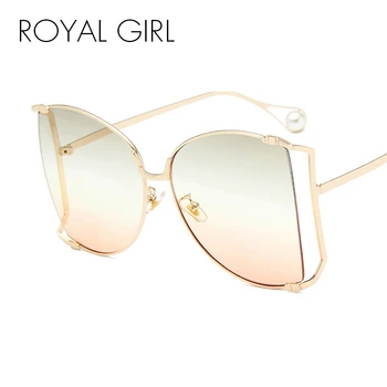 ROYAL FATA Supradimensionat ochelari de Soare Patrati Femei 2018 Nou Cadru Mare Perla Decor Clar Lentile de Ochelari de Soare pentru Femei UV400 ss315
