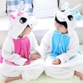 Roz Albastru Unicorn Animal Pijama Unisex Imbracaminte Copii pijamale halat de cosplay costum de haine pentru copii Flanel Scutec Pijama