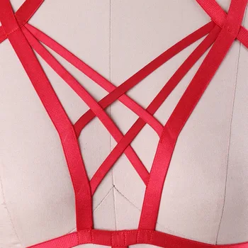 Roșu Cușcă Bralette Femei Sexy Corp Roșu de Centură Harajuku Gotic Robie Cablajului 90 Fetish Purta Topuri de Cultură Bodysuit DO0585