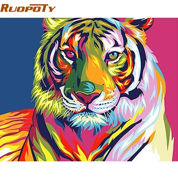 RUOPOTY Fara rama de Colorat Tigru DIY Pictura De Numere Animale de Caligrafie, Pictura, Arta de Perete Moderne Pânză Pentru Acasă Decoruri de Artă