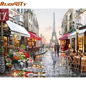 RUOPOTY Strada Paris DIY Pictura De Numere Handpainted Panza Pictura Arta de Perete Acasă Imagine Pentru Camera de zi Cadou Unic 40X50