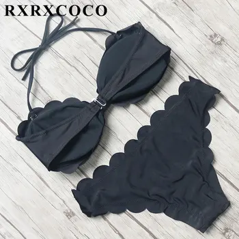 RXRXCOCO Solid Set de Bikini 2017 Sexy costume de Baie Femei Halter Bandaj Bikini Bandeau Bikini sex Feminin Marginita Costum de Baie cu Pad